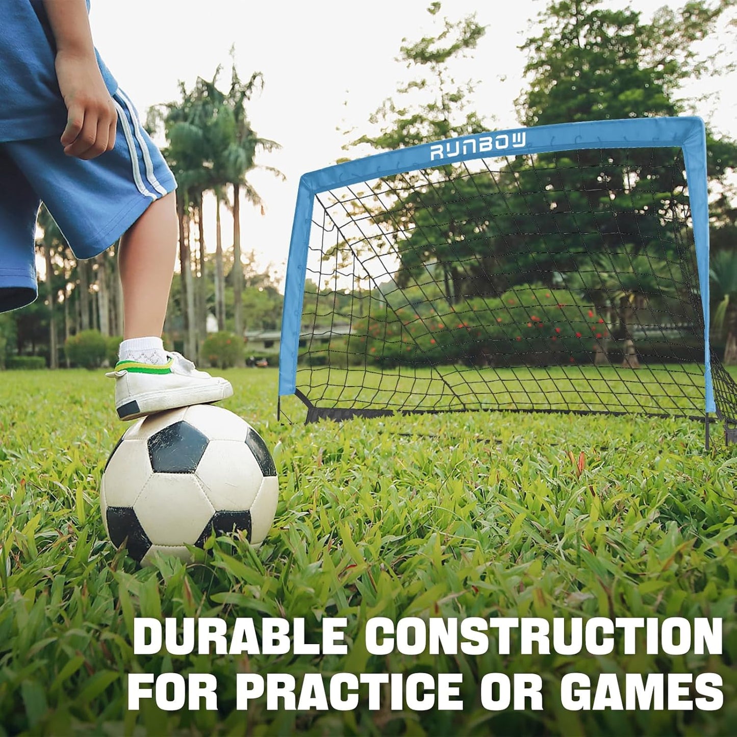 RUNBOW 5x3 FT Portable Kids Soccer Goal - Folding Soccer Net with Carry Bag for Indoor/Outdoor Training