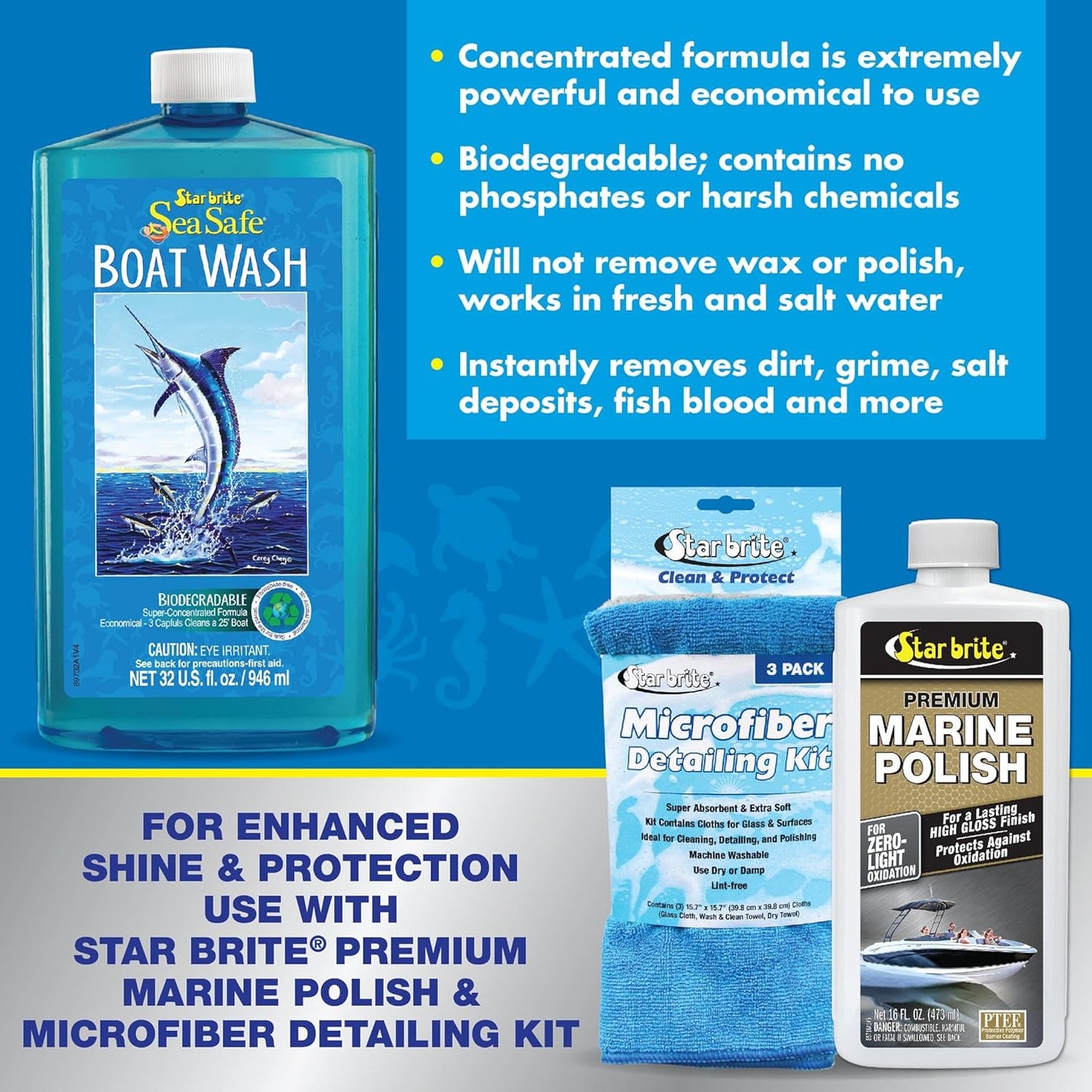 STAR BRITE Sea Safe Boat Wash - Super Concentrated Formula for Gentle Dirt Removal - Safe for All Surfaces