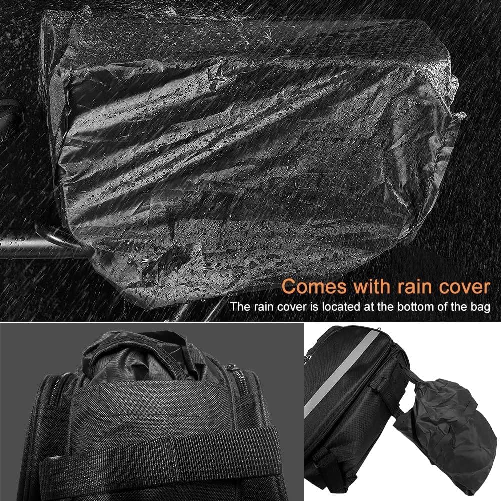 KLERICER Bike Rear Rack Bag,10-25L Bicycle Trunk Bag with Rain Cover, Pannier Bike Bag with 2 Side Foldable Panniers, with Reflective Strips and Shoulder Strap, for Shopping,Cycling,Trip (Black)