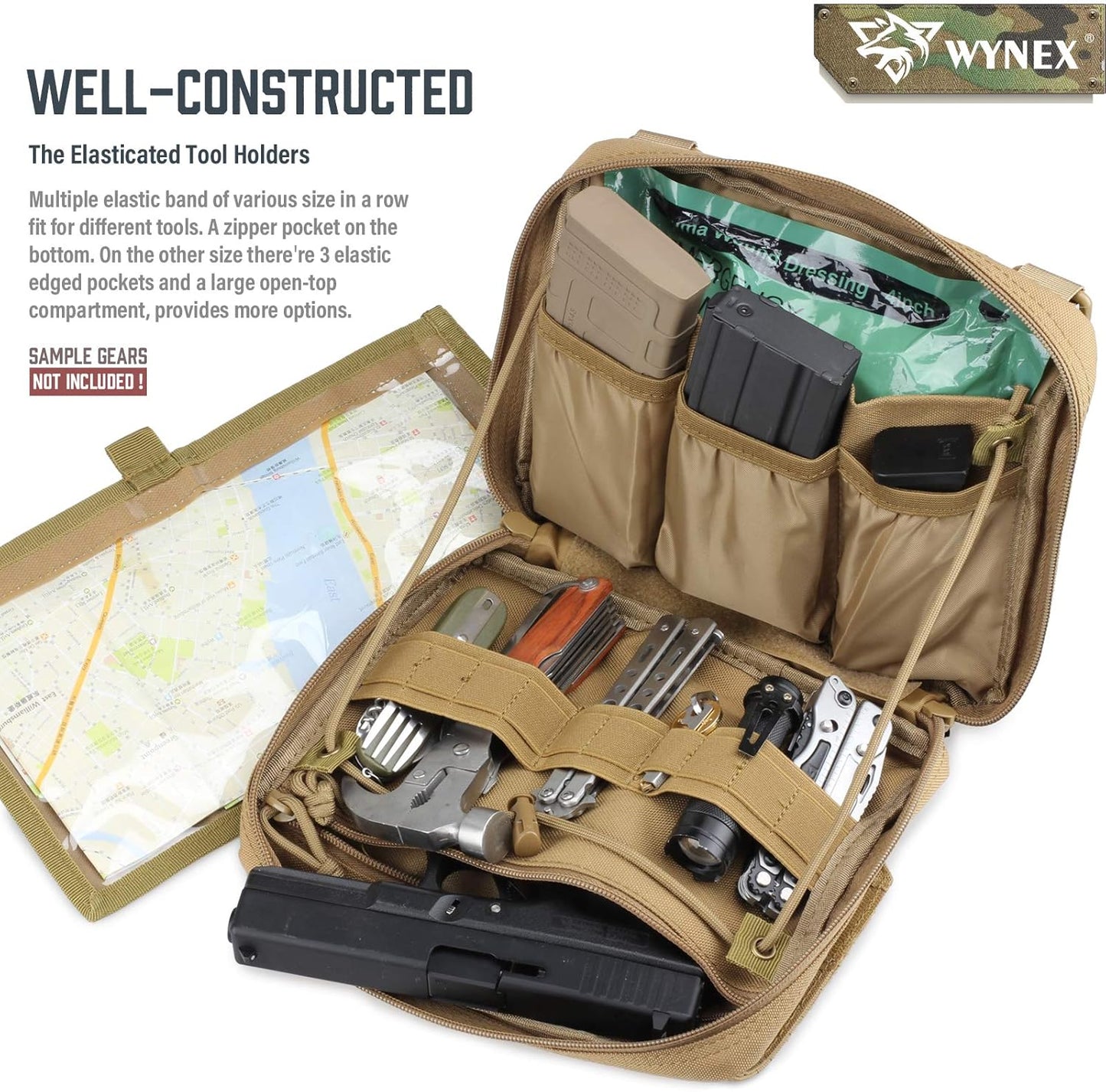 WYNEX Tactical Admin Pouch - Tri-Fold Design, MOLLE Tool Organizer & First Aid Utility Bag | Includes U.S.A Flag Patch