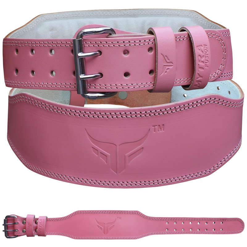 Mytra Fusion Weight Lifting Belt Women Gym Belt 7MM Thick and 4" wide 100% Real Leather Lifting Belts for Women, Ladies weightlifting belt Powerlifting Bodybuilding and Workout belt (Pink, Small)