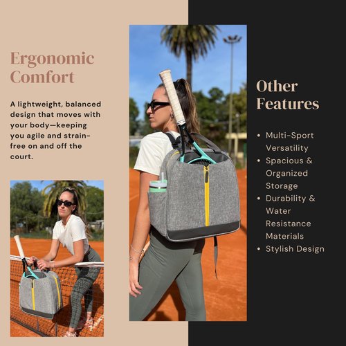 AYRES OUTDOOR Tennis Bag for Women, Designer Tennis Racket BackPack, Women Tennis Bag, Tennis Bags 2 Rackets (Grey)