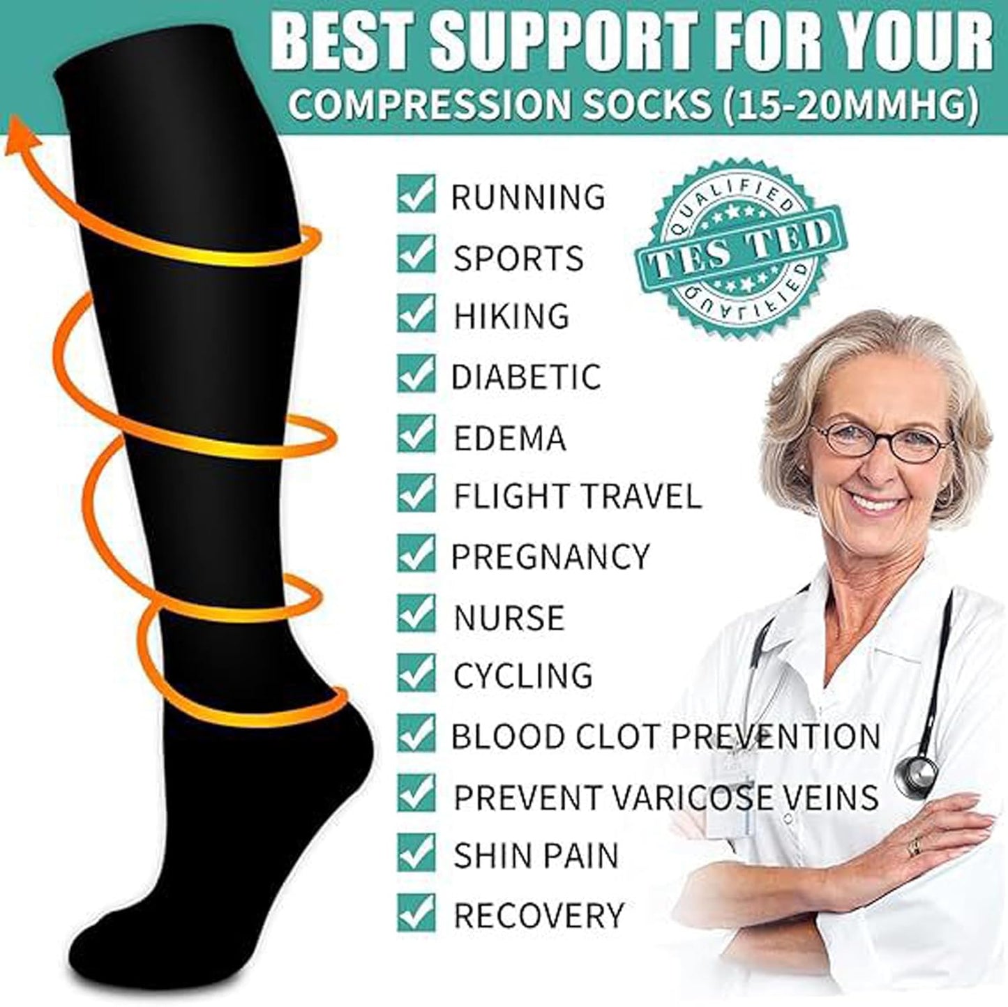 Roiii Compression Socks - 15-20 mmHg Circulation Support for Men & Women | 7 Pairs for Running & Hiking