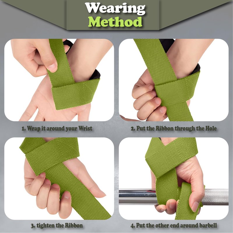 H&F Clicks Premium Lifting Straps, Deadlift Straps Gym, Neoprene Padded Heavy Duty Wrist Straps for Weightlifting, Deadlifting, Exercise, Workout & Strength Training - Gym Accessories For Women & Men. (Green)