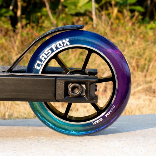 CLAS FOX Mixture Wheels 88A Pro Stunt Scooter Wheels One Pair with ABEC-9 Bearings CNC Metal Core (2pcs) (Purple+Blue+Green, 110mm)