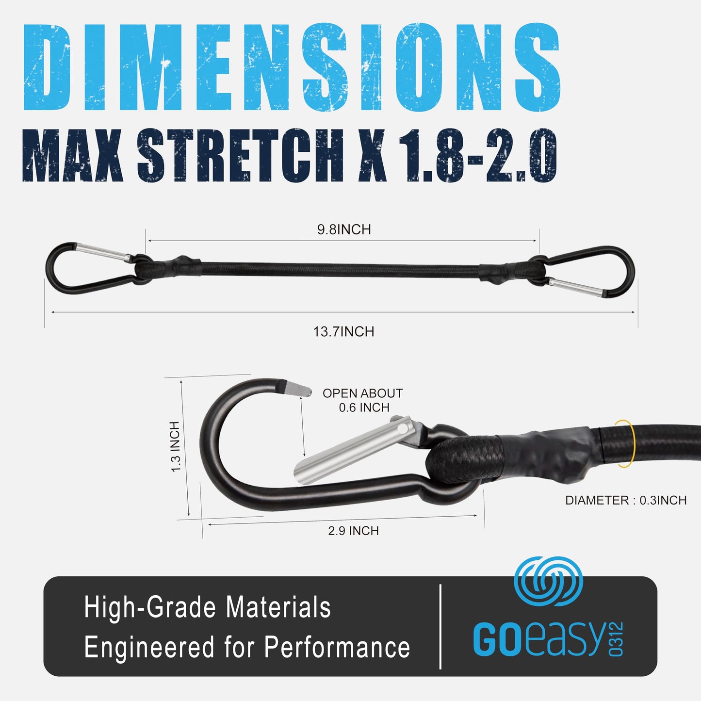 GOEASY0312 Carabiner Bungee Cords with Hooks Heavy Duty - 12" Elastic Bungee Cords With Carabiner Hooks 200 LBS Max Break Strength, UV Resistant for Camping, Tarps, Bike Rack, Tent, Car - 4pcs (Black)