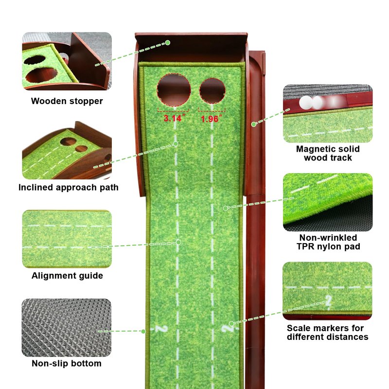 Toptoo Golf Putting Mat with Ball Return, Practice Golf Putting Green Training Aid for Indoor, Outdoor at Home, Office, Backyard with Putter and 5 Balls 9.84 ft