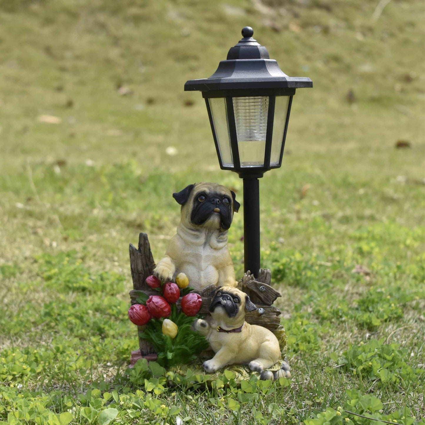 JIALINXIA Solar Garden Country Farm Pug Dogs with Light, Outside-Outdoor Decorations Animal Statue for Patio Yard Lawn Walkway Ornaments Clearance Gifts for Mom Grandma Birthday
