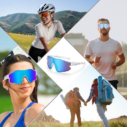 MJEBT Polarized Sports Sunglasses for Men Women, Baseball Cycling Fishing Running Sun Glasses UV400 Protection (White/Blue Mirror+Blue Red/Pink Mirror+Black/Gray)