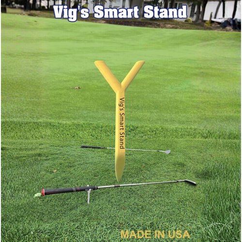 Golf Club Stand - Portable Golf Accessories for Course Play, Vig's Smart Stand Pocket-Size Y-Shape Design, Yellow
