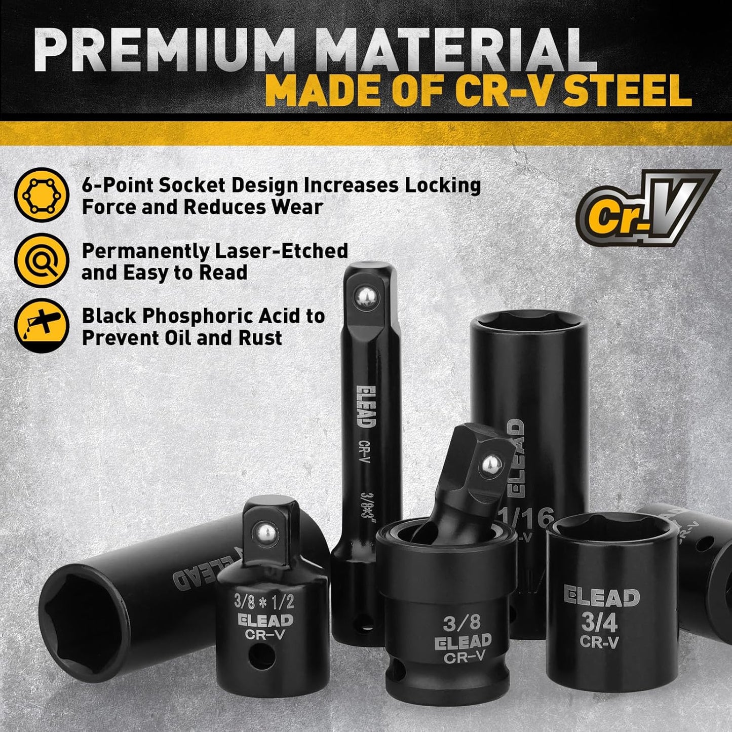 96-Piece ELEAD Impact Socket Set - Deep & Shallow Metric/Standard with Ratchet, Adapters & Extensions
