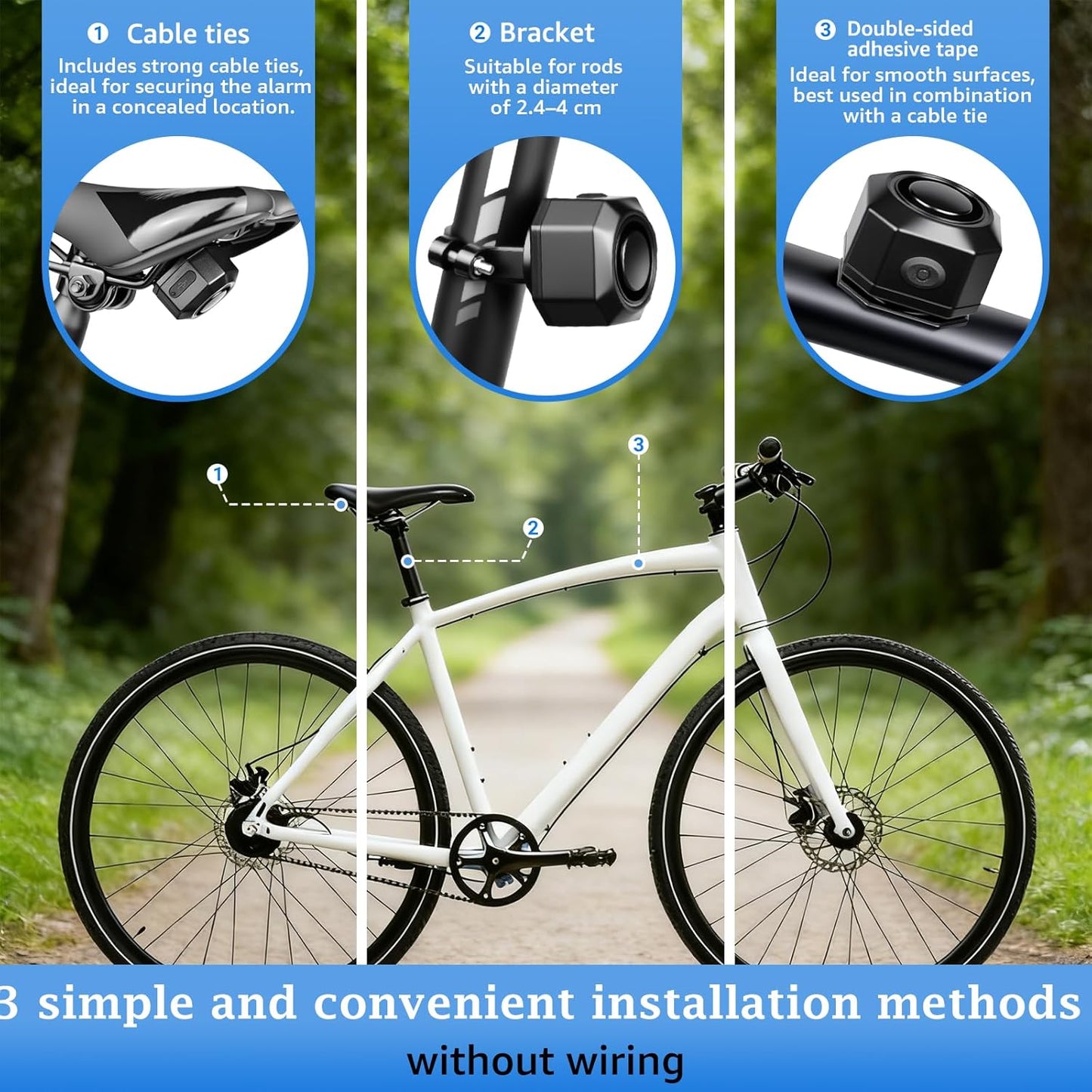 NineLeaf Bike Alarm - USB Rechargeable Anti-Theft Wireless Security System | 110dB Loud with Remote