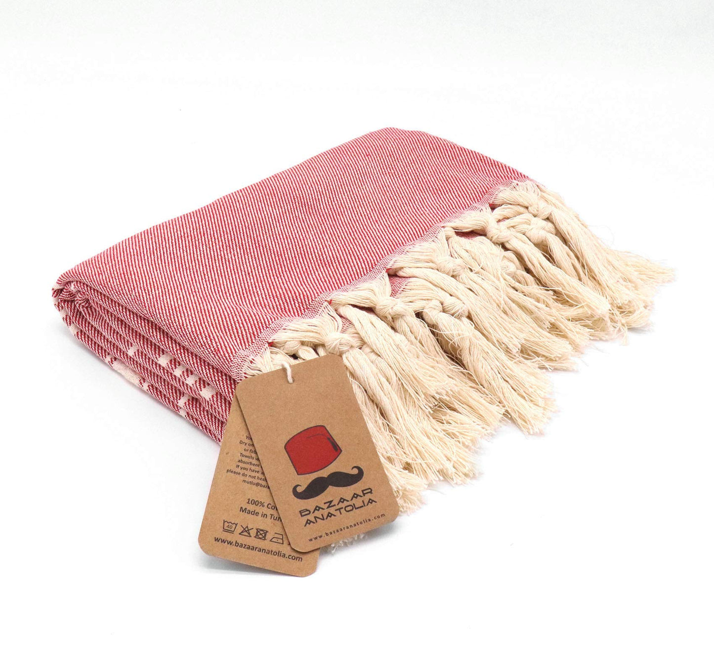 Bazaar Anatolia Turkish Beach Towel – 100% Cotton, Quick Dry, Sand Free Towel for Bathroom, Travel, Camping – Oversized 71x39 Inches – Stripe Red