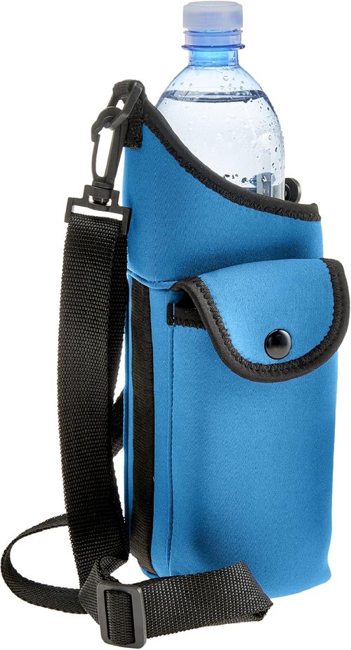 AquaPockets Neoprene Water Bottle Holder - Adjustable Sling Bag with Phone Pouch | Fits 32 oz. Bottles