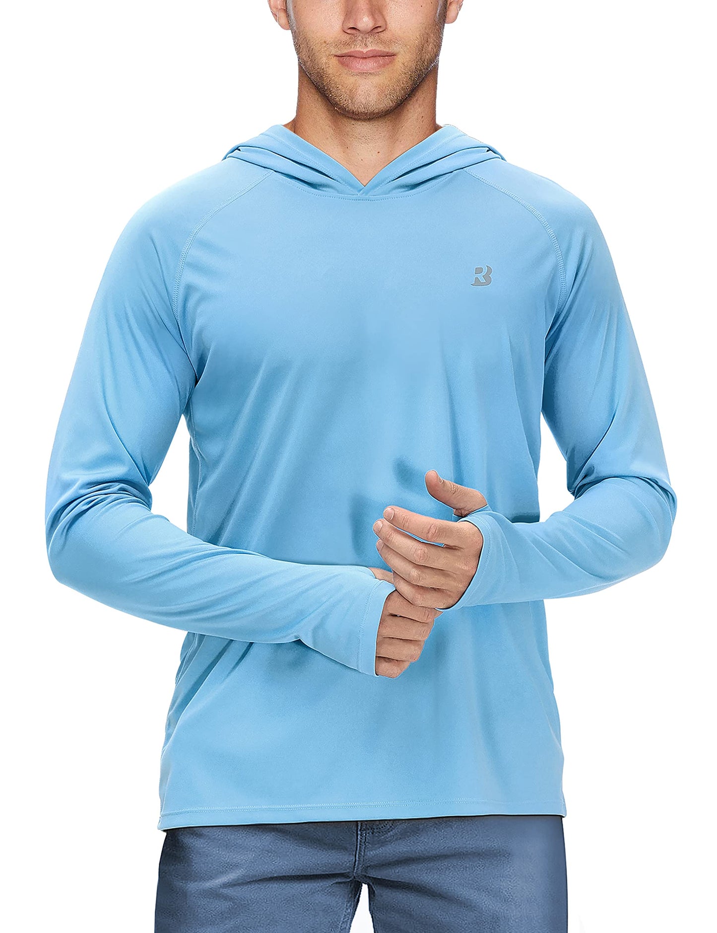 Roadbox Men's Sun Protection Long Sleeve Hoodie, UPF 50+ UV Outdoor Hiking Fishing Shirts, Workout Running Swimming Beach Shirt