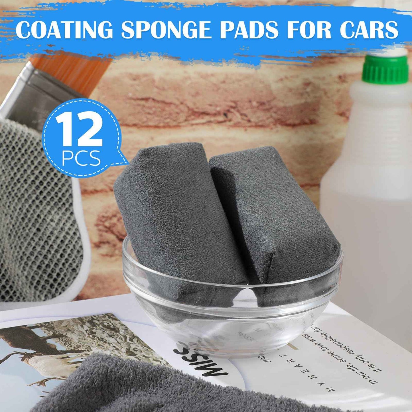 Riakrum 18 Pack Microfiber Applicator Pads Suede Car Detailing Sponge Ceramic Coating Applicator Pads Coating Sponge for Cars Graphene Metal Plastic Trim Ceramic Spray Applying Wax