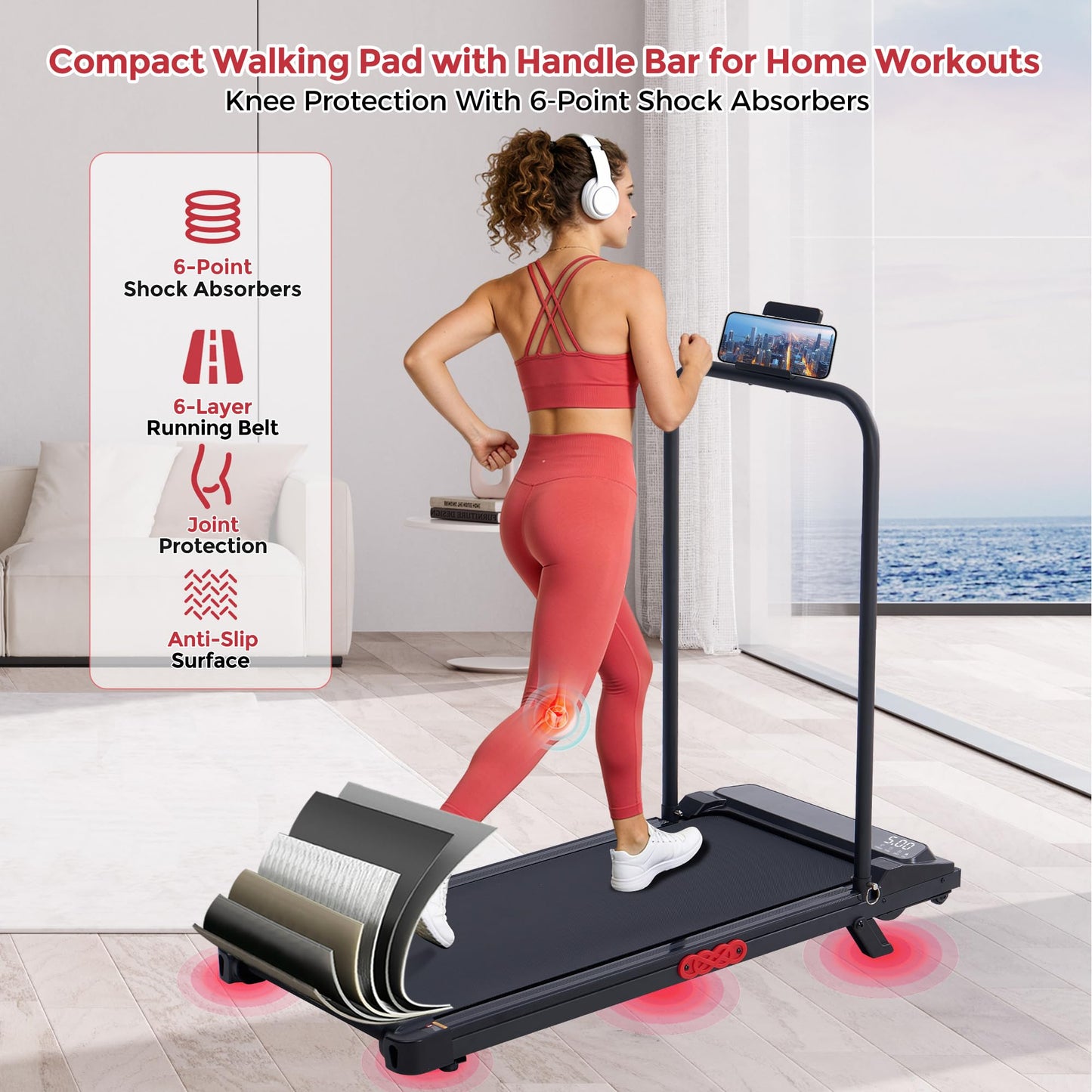 MCRG Walking Pad with Incline, Portable Treadmills with Handle Bar for Home