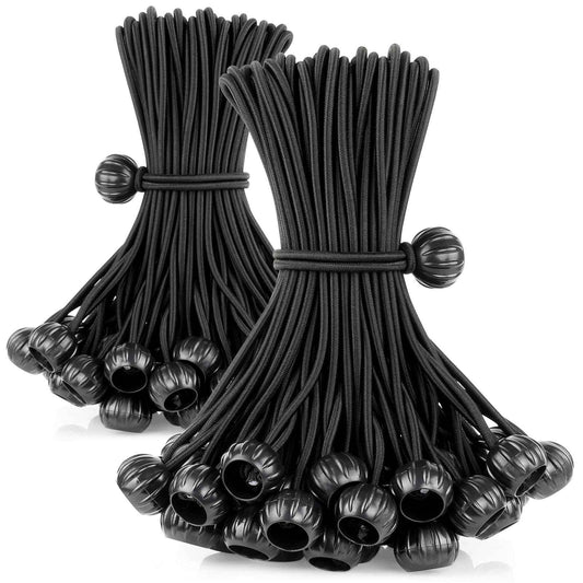 Bungee Cords with Balls 6 Inch, 100 Pack Heavy Duty Bungie Cord Balls, Canopy Tarp Tie Down Ball Bungee Cords for Camping, Tents, Patio Umbrellas, Awning, Bundle, Black