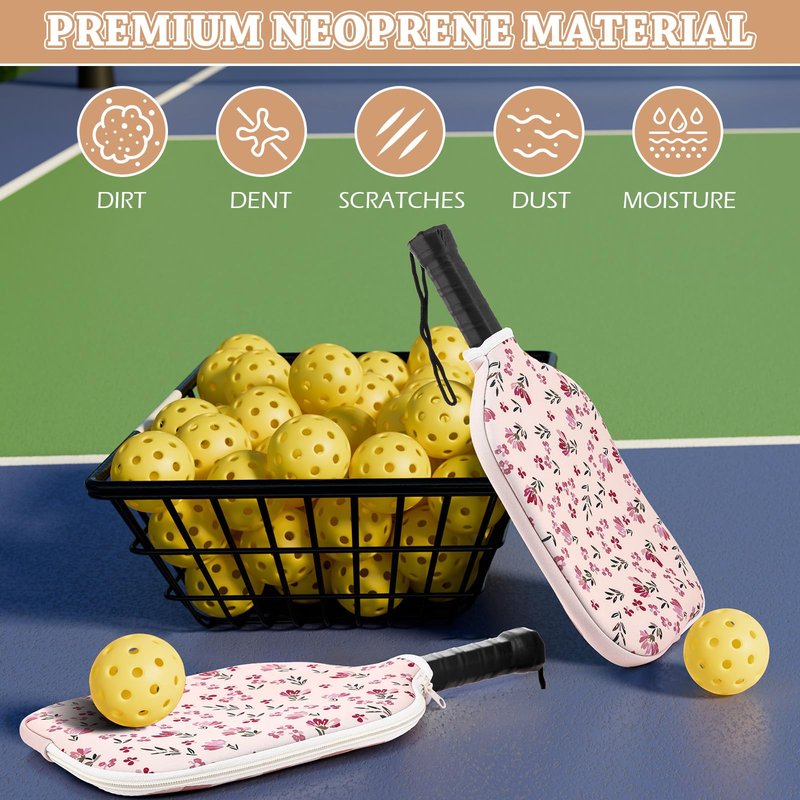 VioraWhite 2 Pcs Paddle Cover Compatible with Pickleball Paddle Cover Neoprene Racket Sleeve with Zipper, 11.81 x 8.66 Inches Compatible with Pickleball Protection Covers for Men Women(Wildflowers)
