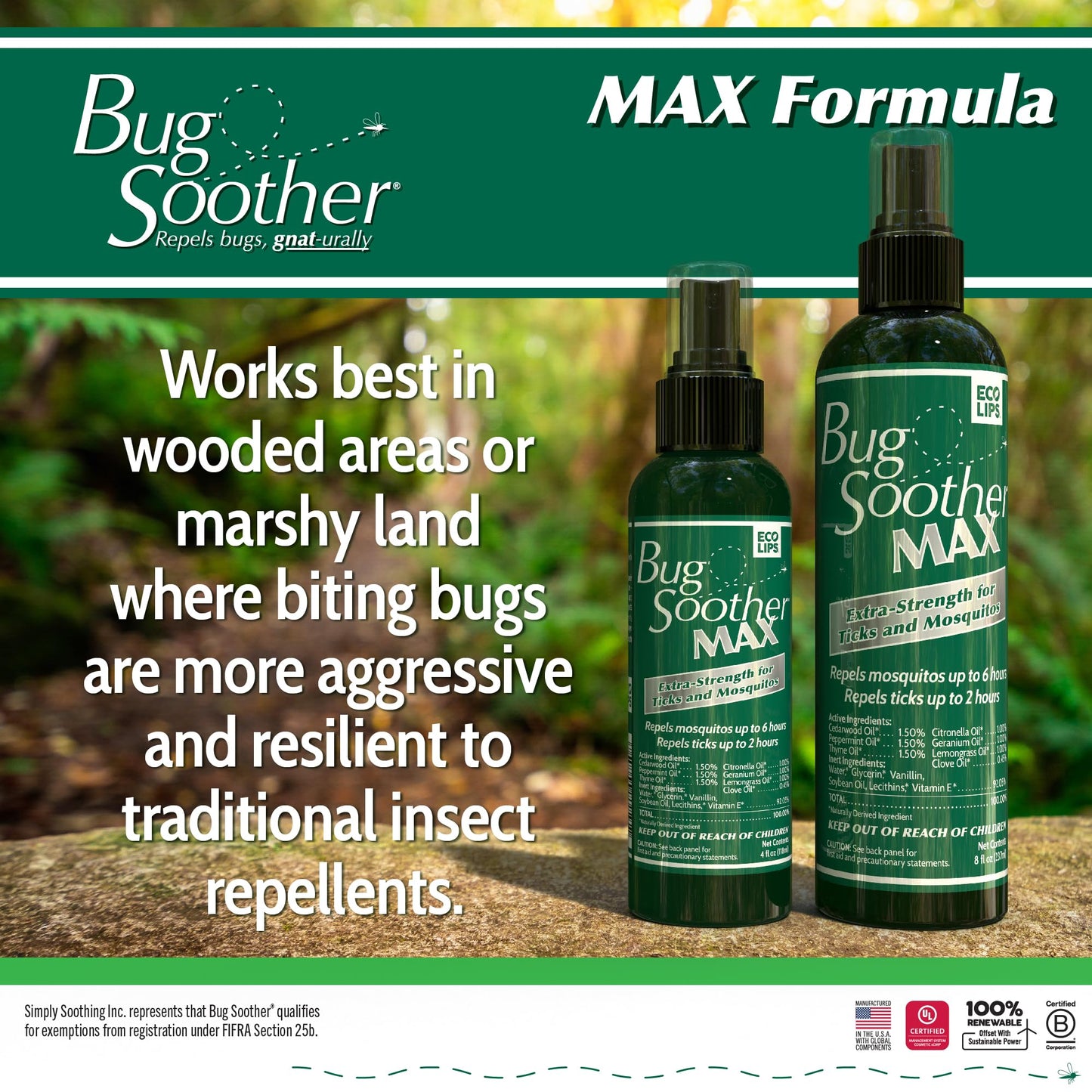 Bug Soother MAX DEET-Free Tick & Mosquito Repellent Spray, 8 oz. 2 Pack