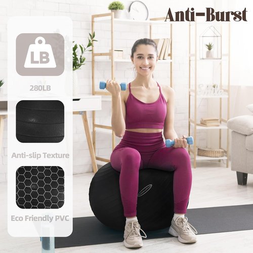 Fitvids Exercise Ball - Anti-Burst Fitness & Yoga Ball with Quick Pump | Slip Resistant, 65cm