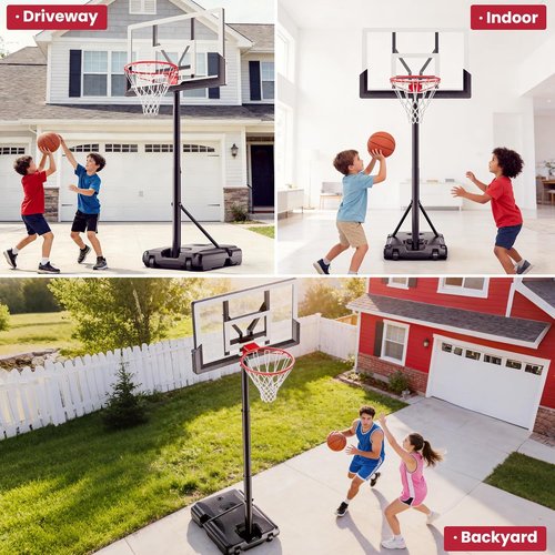 Feelwin Basketball Hoop - Portable Outdoor Goal with Adjustable Height for Youth & Adults | Sturdy Base