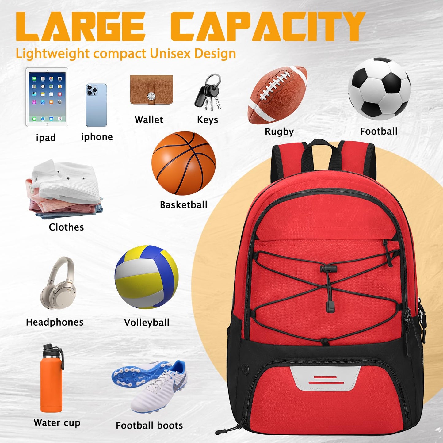 Goloni Soccer Backpack Bag with Separate Ball & Cleat Shoe Compartment, Waterproof Volleyball Basketball Backpack Sports Gym Backpack for Teen Girls Boys Men Women Kids