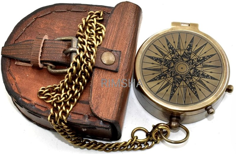 Military Compass for Hiking and Survival- Waterproof Brass Nautical Pocket Compass with Leather Carry Case & Chain for Camping Hunting Climbing Exploring Geology Outdoor Activities