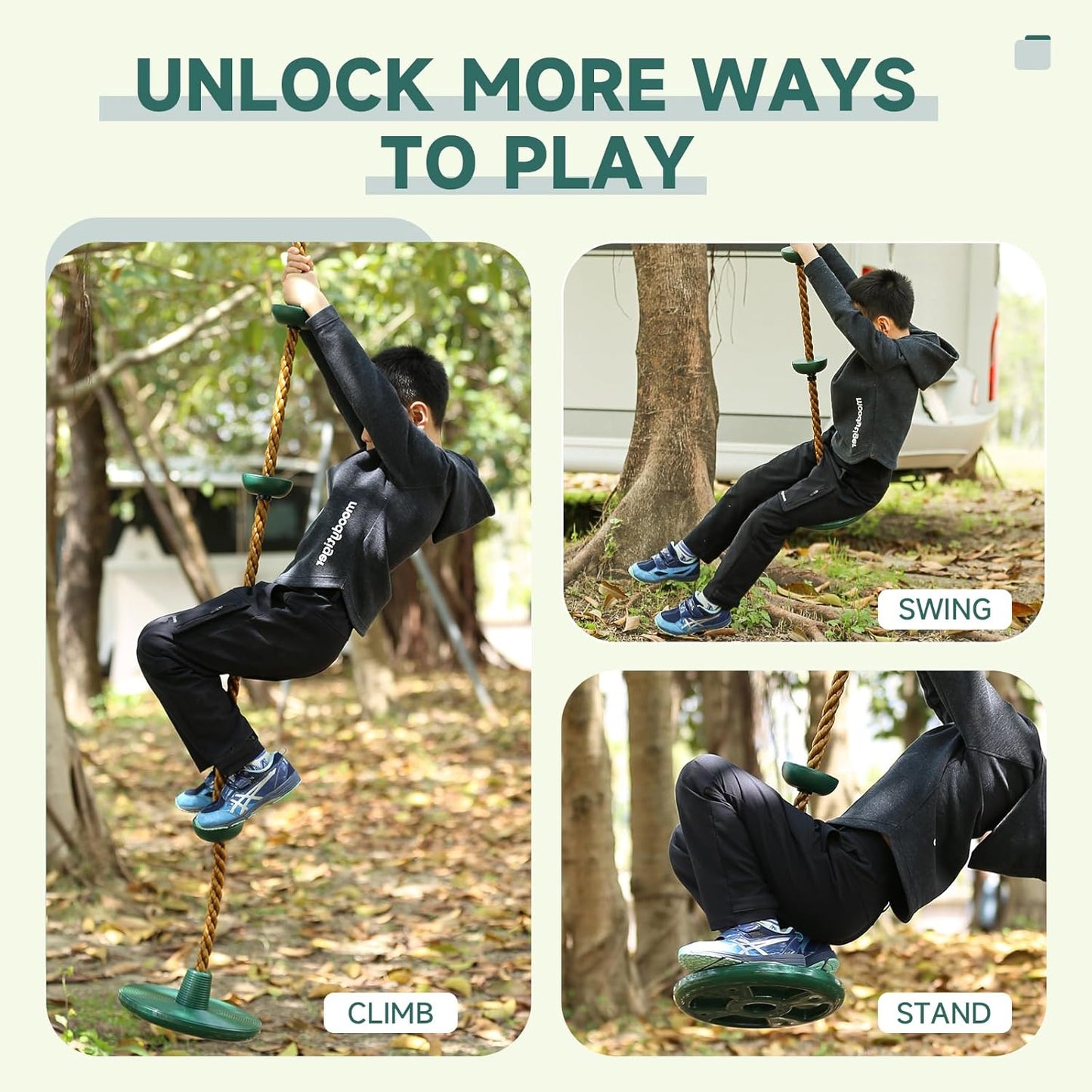 Skiennix Climbing Rope Set - Disc Swing Seat with Bonus Hanging Strap & Carabiner | Playground Fun for Kids