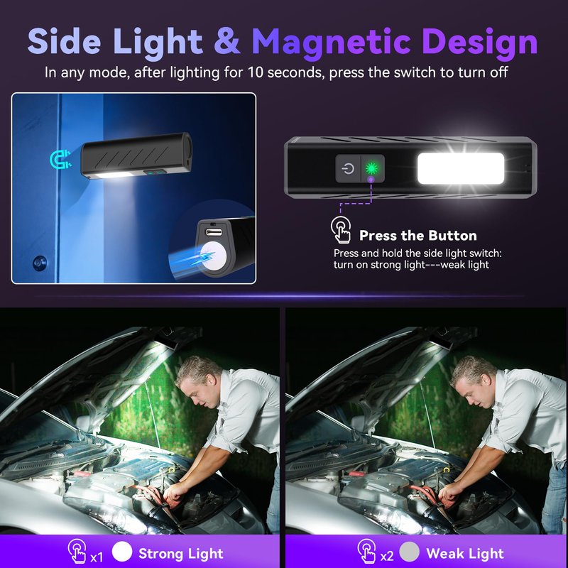 365nm UV Flashlight, EDC Rechargeable Flashlight with Black Light, Green Laser Pointer, Side Lights, 3 in 1 Mini Portable for Pet Urine Detection, Stains Detection, Cure Resin, Scorpion Detector 2Pack