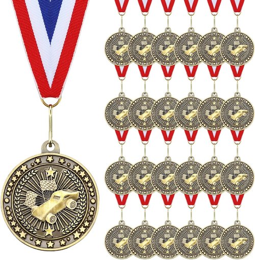 Cunno 48 Pcs Scout Car Derby Awards - Gold Medals with Neck Ribbons for Team Sports & Achievements