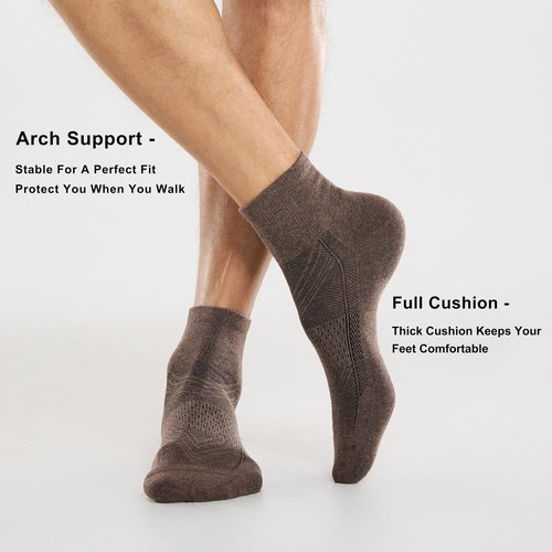 CS CELERSPORT 6 Pack Men's Ankle Socks with Cushion, Sport Athletic Running Socks, Brown Mixed, Large