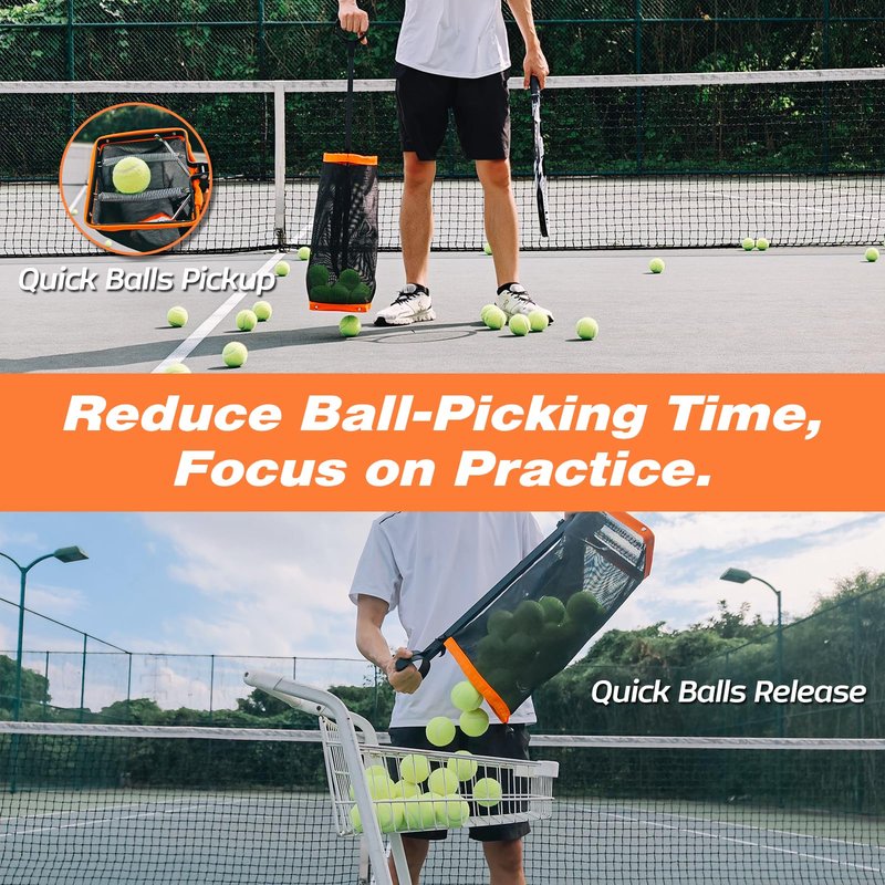 ZUKNC Lightweight Tennis Ball Hopper – Holds 50+ Tennis Balls or 40+ Pickleballs | Durable & Portable Adjustable Tennis Ball Picker | Great for Hard Court, Clay, Grass, Car Trunk (Orange)