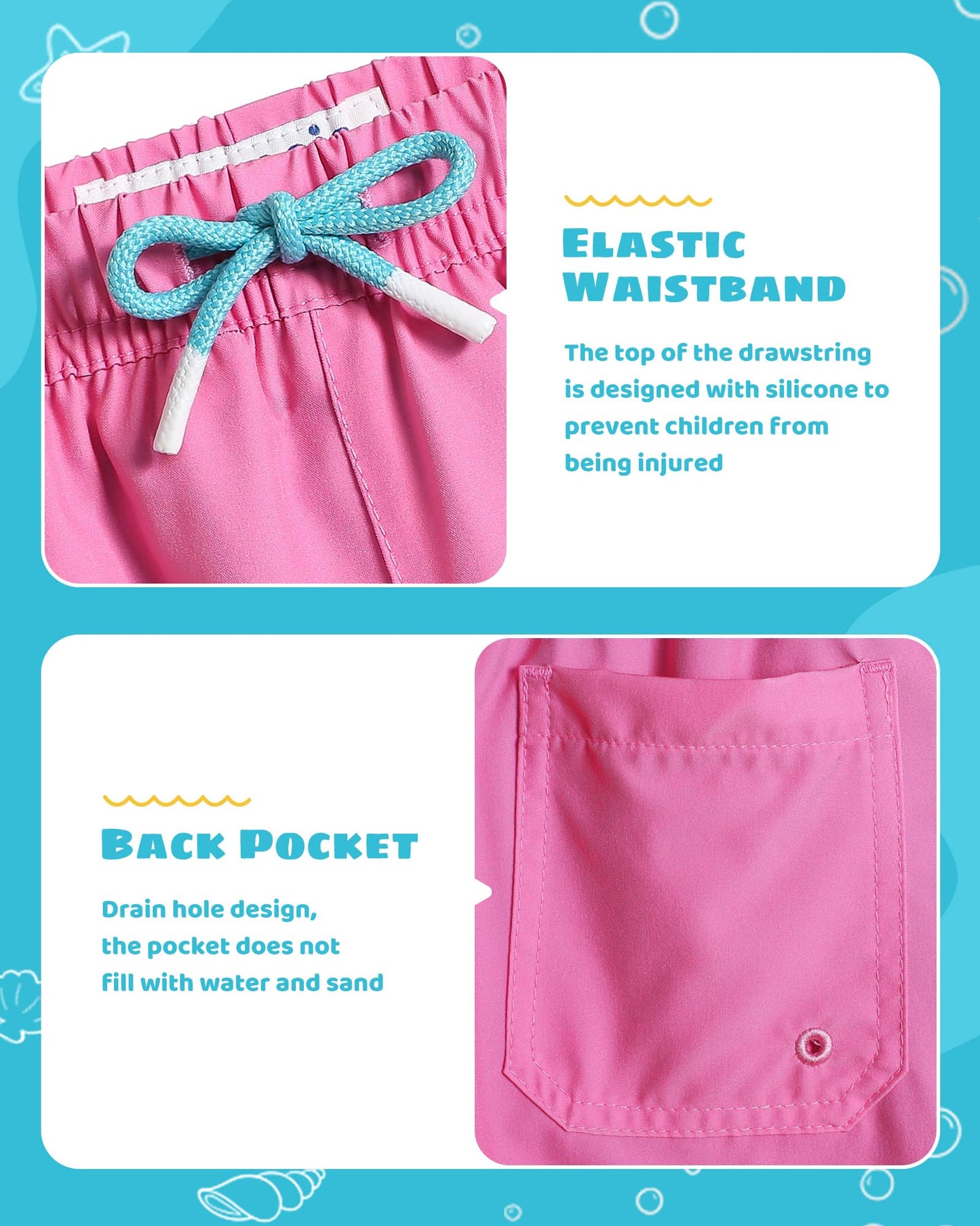 maamgic Boys Swim Trunks with Compression Liner Toddler Stretch Swim Shorts Quick Dry Swimming Trunks Boxer Brief 2 in 1 Beach Shorts Pink Lake Blue 8