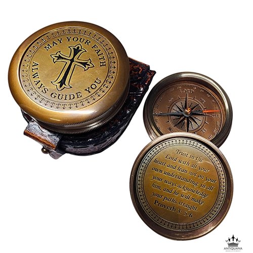 Trust in The Lord with All Your Heart - Proverbs 3:5-6 Quote Engraved Compass with Wooden Box or Leather case, Greeting Card, Gift Compass, Graduation Day Gifts 2025 for Women Men Boys Girls