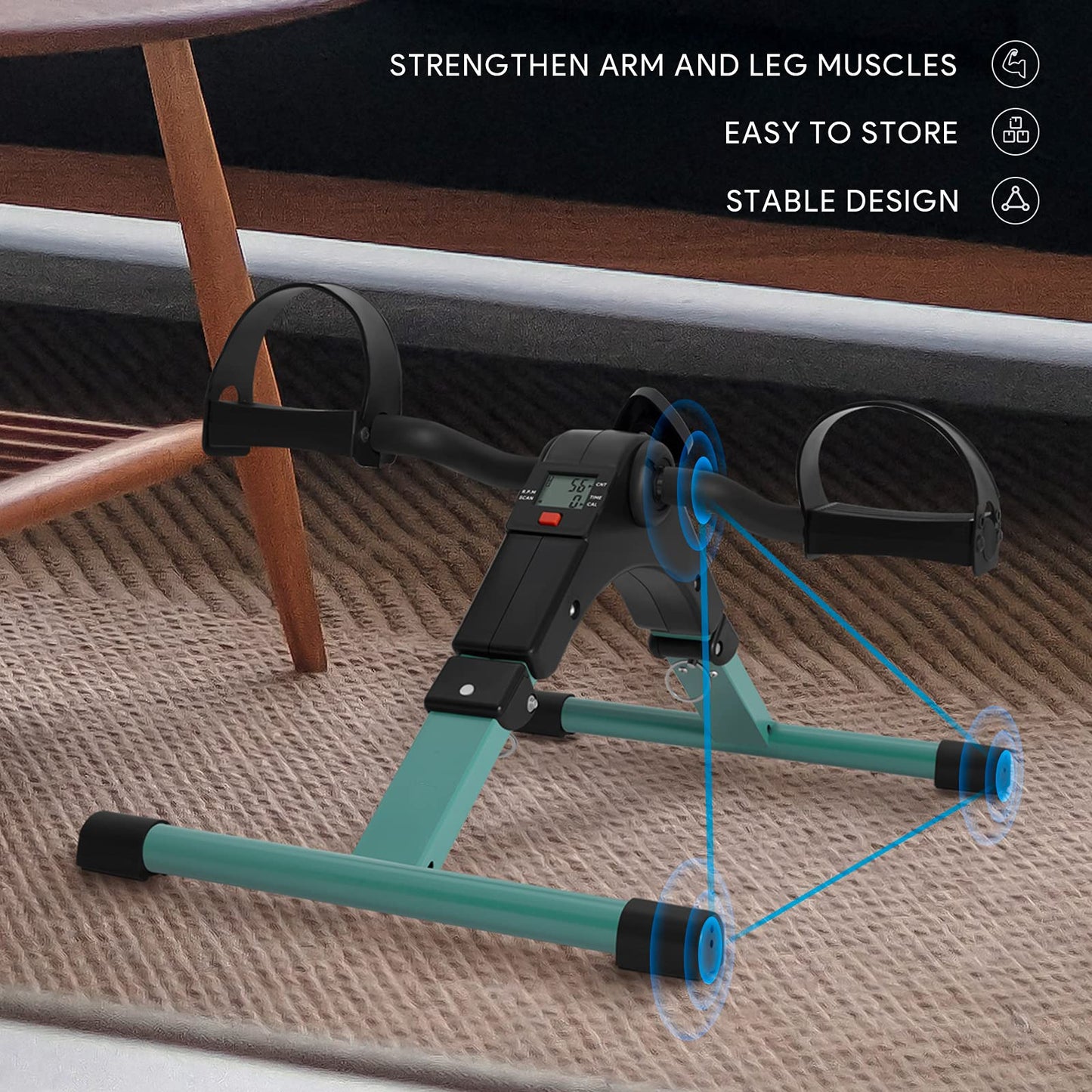 Folding Pedal Exerciser Mini Exercise Bike Portable Foot Peddler Desk Bike Arm and Leg Peddler Machine with LCD Monitor(Green)