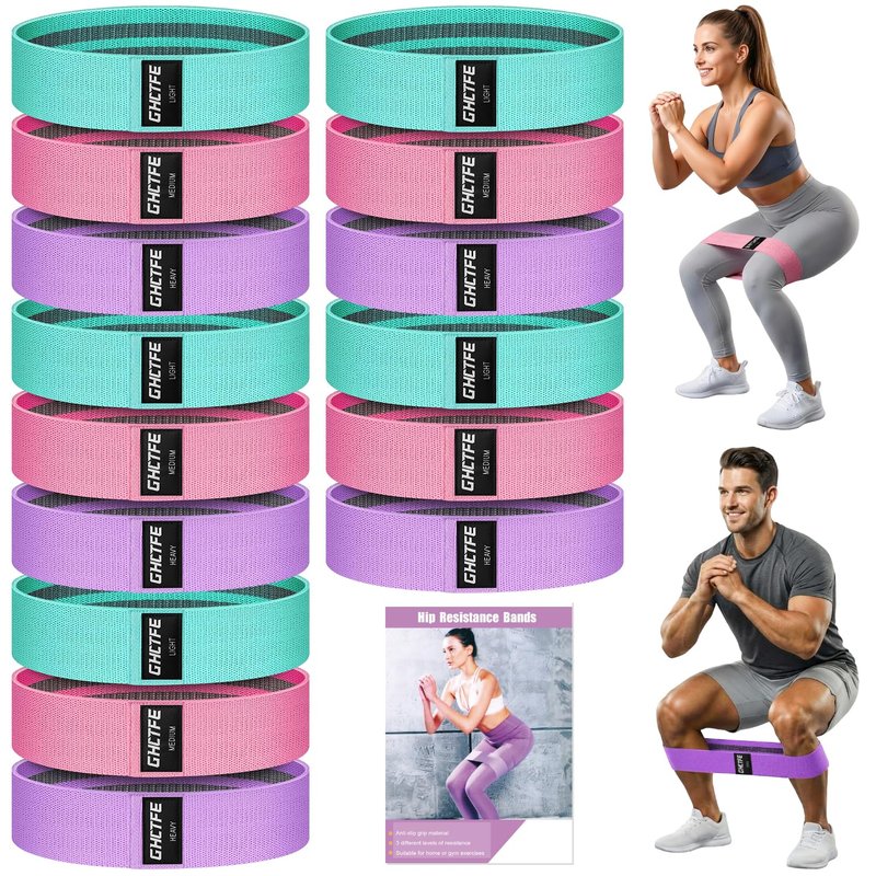 GHCTFE 15PCS Booty Bands for PT& Yoga Class, Athletes Training, Home Gym Exercise, Non-Slip Fabric Resistance Bands Bulk Set for Glute, Leg Bands for Women, 3 Resistance Levels with Carry Bag