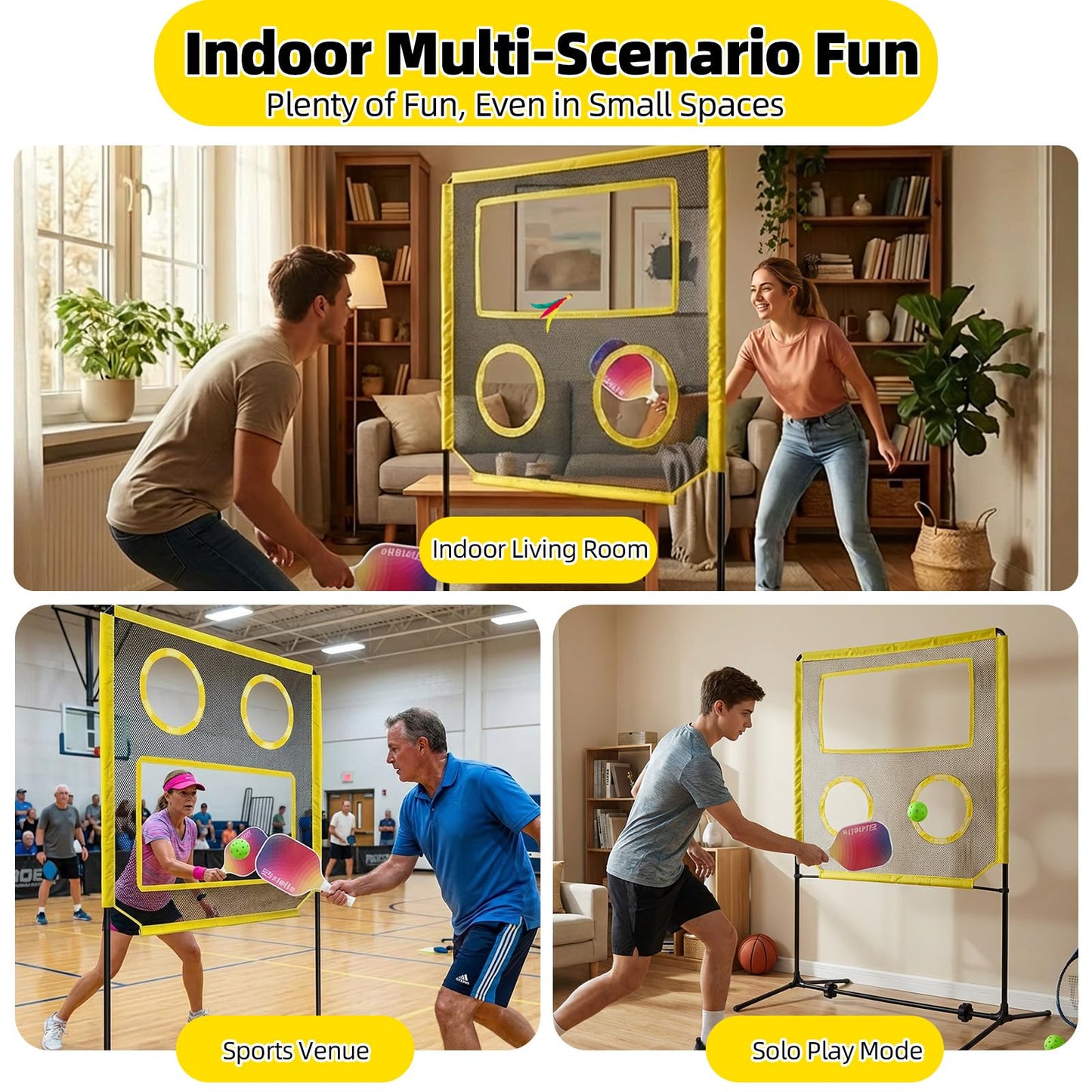 Ziziella Indoor Paddle Game with Net, Portable Pickleball Set with Net for Family or Solo Fun, All in One Outdoor Sports - Badminton, Pingpong, Tennis for Lawn, Backyard, Camping, Beach