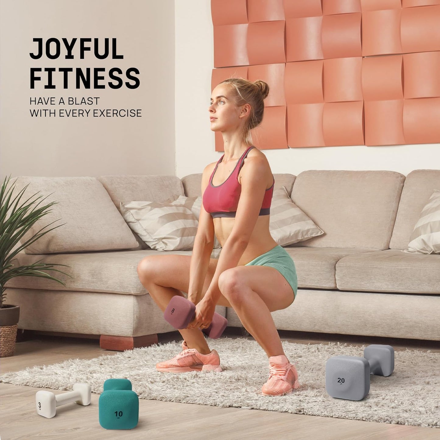 Yes4All Square Neoprene Dumbbell Set - Anti-Roll, Anti-Slip Hand Weights for Home Gym | 2lb - 20lb, 4 Colors
