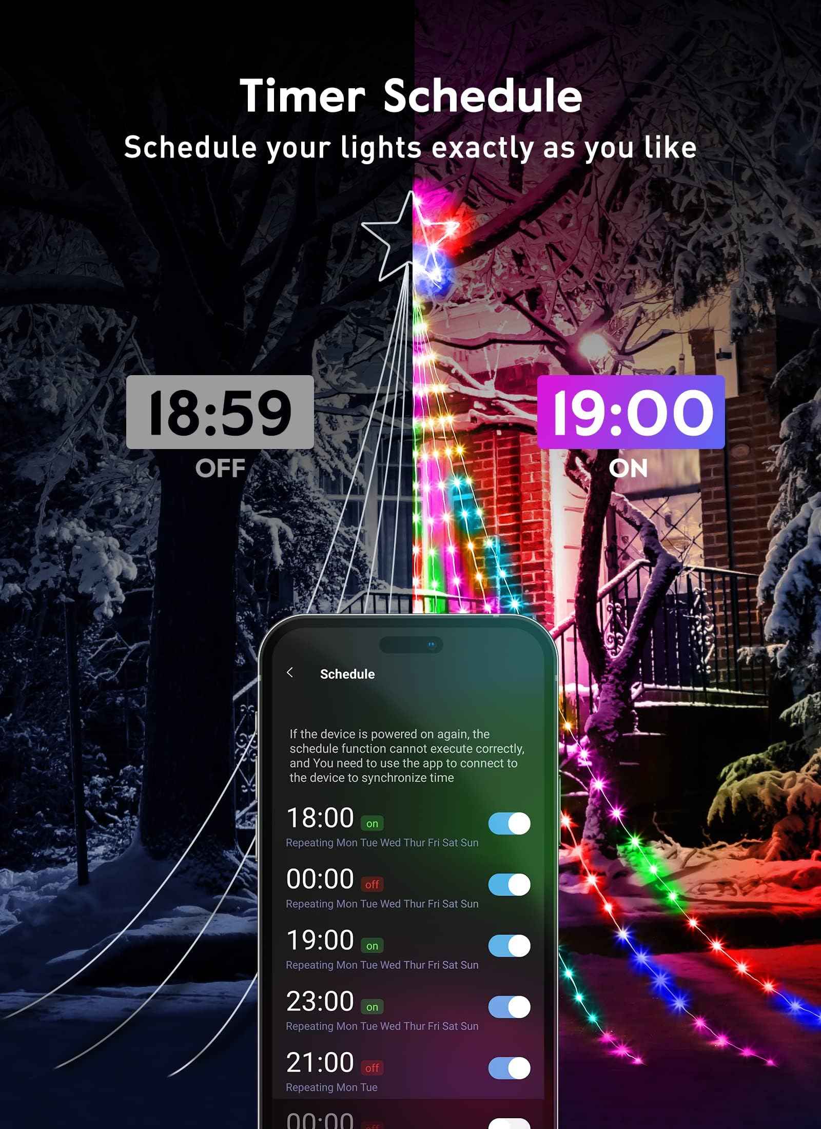 Outdoor Christmas Star String Lights, 16.4Feet 317LED Smart RGB Waterfall Tree String Light with APP Remote Control, DIY Timer Music Sync Shooting Star Lights for Indoor Outdoor Garden Decoration