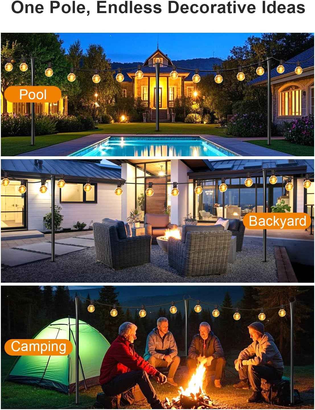 Outdoor String Light Poles - 4 Pack Heavy-Duty Metal Hangers for Patio & Garden Decor