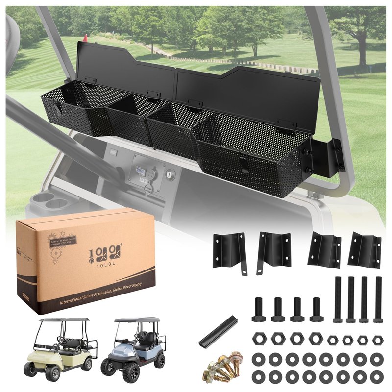 10L0L Golf Cart Front Inner Storage Utility Basket – Dash Storage Tray for Club Car DS & Precedent (2000-Up), Durable Steel with Anti-Rust Coating, Easy Installation