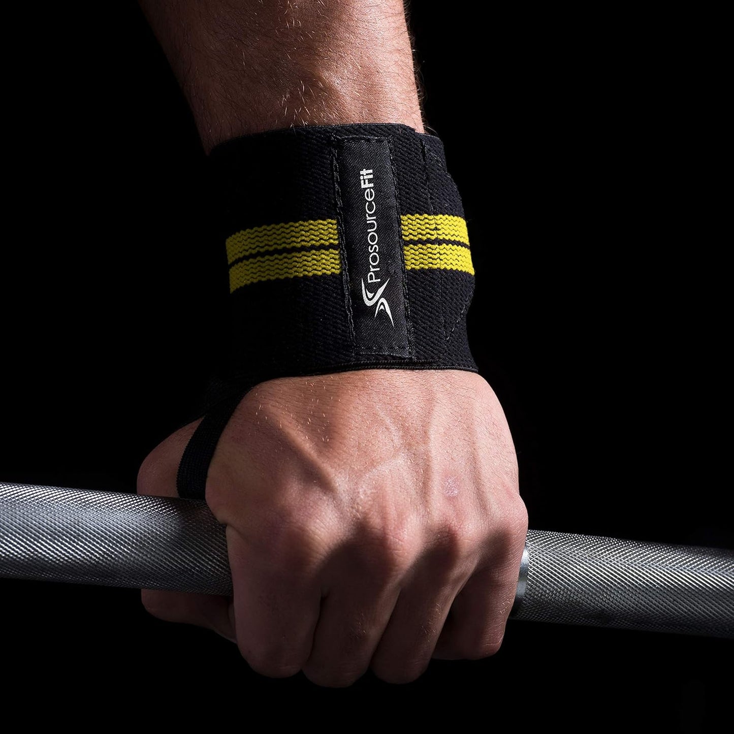 ProsourceFit Barbell Weight Lifting Wrist Wraps - Supportive Design with Thumb Loop | Yellow