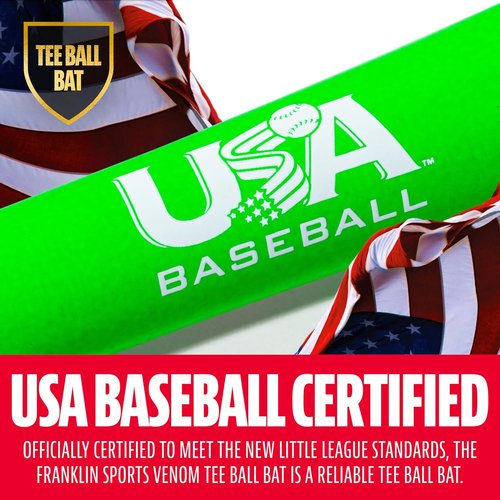 Franklin Sports Teeball Bat - Venom & Barracuda Aluminum Composite - USA Baseball Certified for Youth - Drop -10 to -13