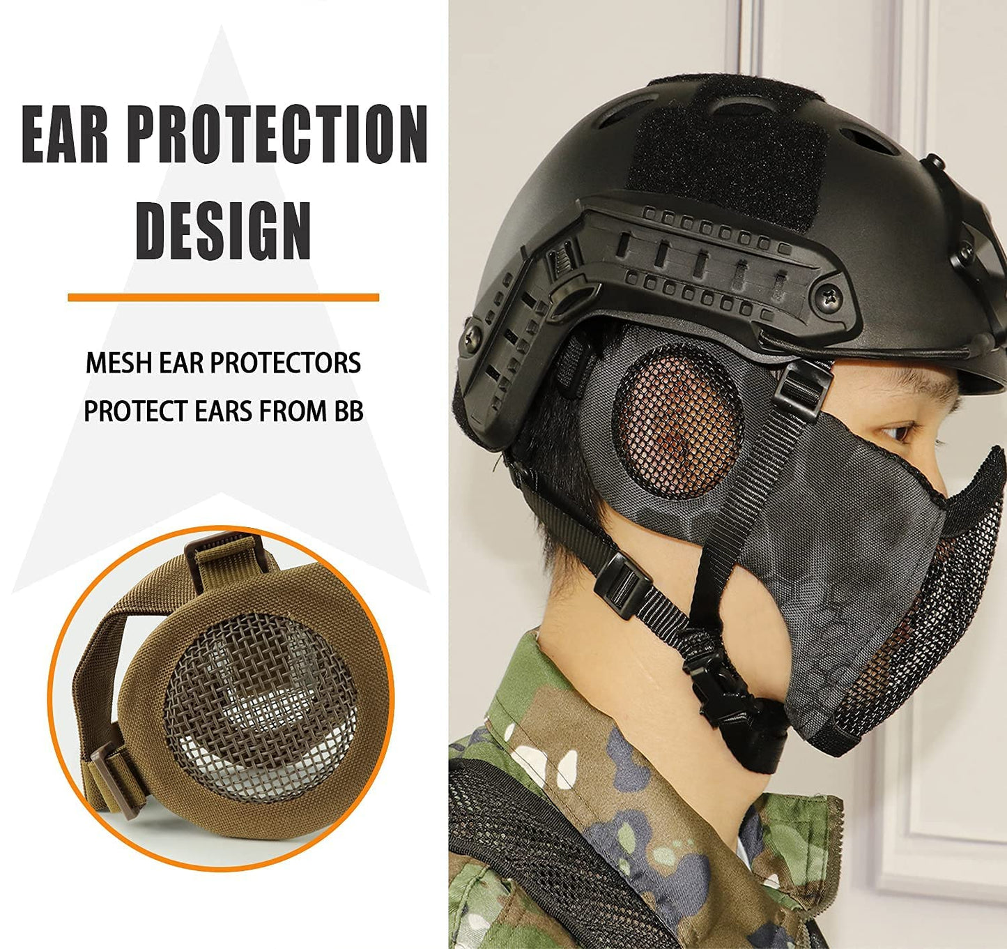 AOUTACC Airsoft Mask with Tactical Goggles,Airsoft Mask with Ear Protection, Airsoft Protective Gear Set for Adult Men Women BBS Paintball Shooting CS Survival Games Cosplay (at)