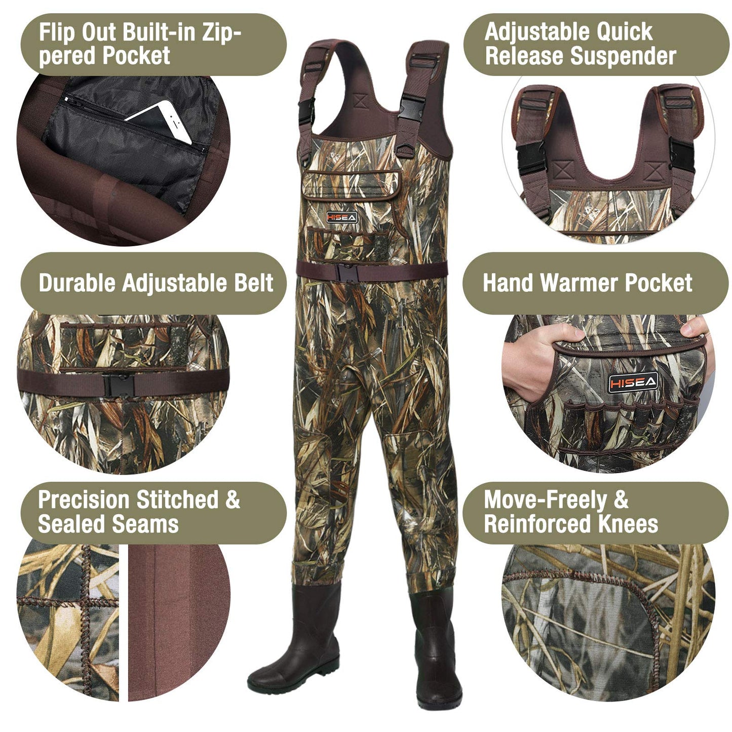 HISEA Chest Waders for Men Neoprene Hunting Wader Waterproof Bootfoot Wader