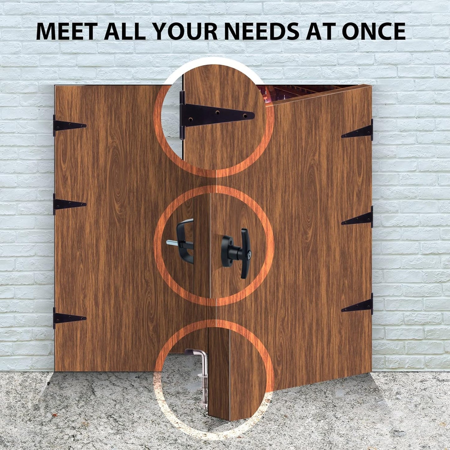 Complete Shed Door Hardware Kit with T-Handle Lock, Heavy-Duty Latches & Hinges - Weatherproof for Sheds & Gates