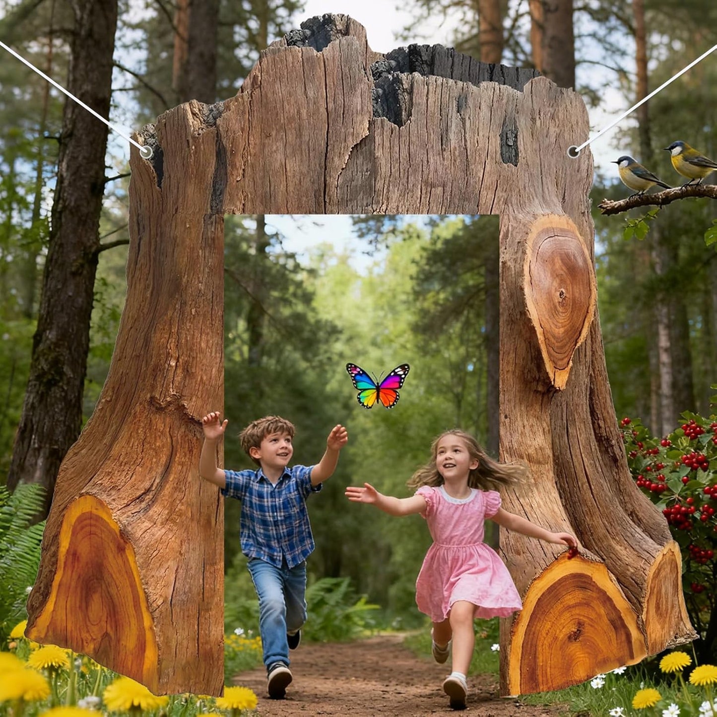 Regine Switzerland Camping Wooden Circles Banner - Rustic Tree Stump Decor for Forest-Themed Parties