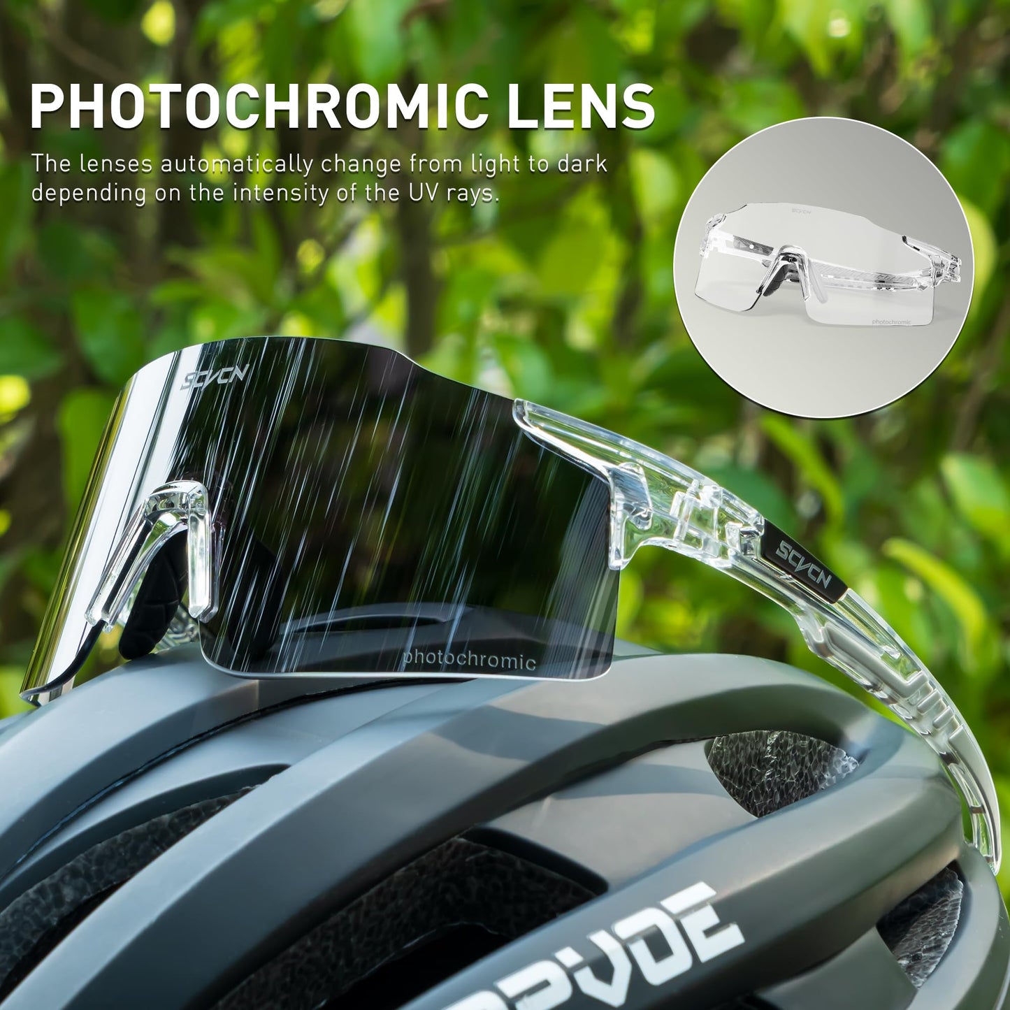 SCVCN Photochromic Cycling Glasses Sports Sunglasses Men Women Clear Bicycle MTB UV400 Protection TR90 Frame Running Mountain Bike Baseball Biking Goggles Riding BMX Golf Driving 18 Transparent