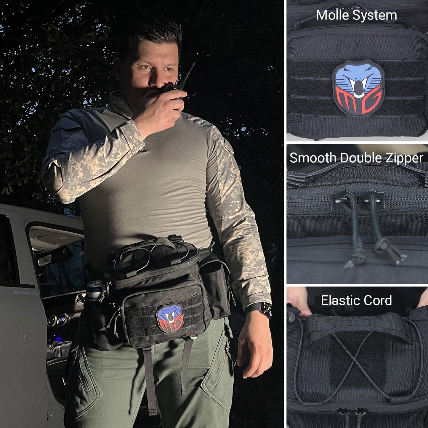 MGFLASHFORCE Tactical Fanny Pack for Men EDC Molle Waist Bag Hip Belt Pouches for Hiking Fishing Climbing Running Cycling Outdoor Sports
